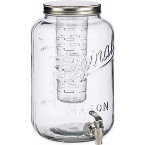 Vivalto glazen drankdispenser/limonadetap - met zilver kleur dop/tapkraan - 8 liter - glas - 21 x 32 cm