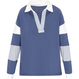 usha BLUE LABEL - Sweatshirt - Blauw/Wit - Losse Pasvorm - Lange Mouw