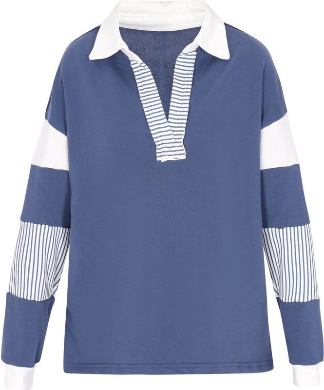 usha BLUE LABEL - Sweatshirt - Blauw/Wit - Losse Pasvorm - Lange Mouw