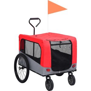 vidaXL - Fietstrailer - en - hondenwagen - 2-in-1 - rood - en - grijs