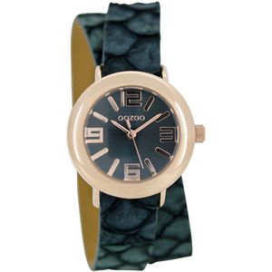 OOZOO Timepieces - Rosé goudkleurige horloge met aqua groene leren band - C6543