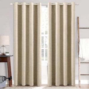 Stijlvolle Opaque Gordijnen in Linnen Look, Hitte-isolerend en Geluidswerend, Set van 2, 140 x 225 cm, Taupe