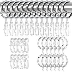 100 stuks gordijnaccessoires, 50 stuks metalen gordijnringen en 50 stuks kunststof gordijnhaken, 30 mm gordijnringen met haken voor bedgordijn, douchegordijn, raamgordijn, zilver