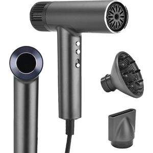 InJolly Ionen haardroger 110.000 omw/m 1500 W - Professionele borstelloze motor - 200 miljoen negatieve ionen - Grijs met diffuser en mondstuk Haardroger Met Borstel