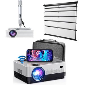 UpLiving® Thuisbioscoop set | Behuizing 171cm Breed | UpLiving™ LCD Mini Beamer met WiFi | UpLiving™ Beamerbeugel | UpLiving™ handmatig projectiescherm | Surround set Home Cinema | Projector | Mini beamer | Pathe Thuis | Filmpakket