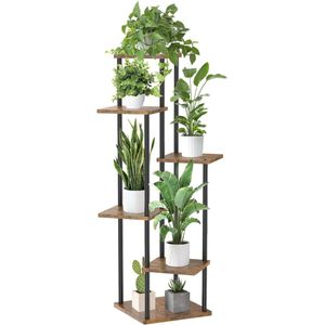 7 etages, houten metalen plantenstandaard, binnen en buiten, 110 cm, hoek, bloemenrek, plantenrek voor meerdere planten, bloemenstandaard, plantentrap voor buiten, balkon, tuin, woonkamer