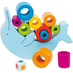 Goki Houten Balansspel - Dolfijn | Geschikt voor kinderen vanaf 4 jaar | 1-3 spelers | Inclusief kleurendobbelsteen