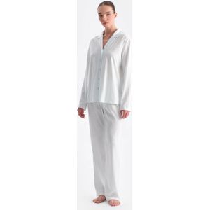 Dagi Gestreept Pyjamaset met Lange Mouwen, Overhemdkraag en Broek met Normale Taille