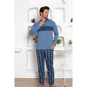 Alimer - Heren Pyjama Set - 100% Katoen - Indigo/Geruit - Maat M