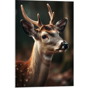 PVC Schuimplaat- Tevreden Hertje in het Bos - 50x75 cm Foto op PVC Schuimplaat