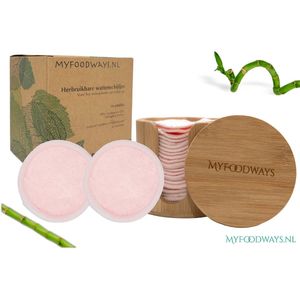 16x Roze Herbruikbare Wattenschijfjes + Bamboe Houder | Inclusief Gratis Waszakje | Duurzaam cadeau - Zero Waste Wasbare Wattenschijfjes | Make-up Pads