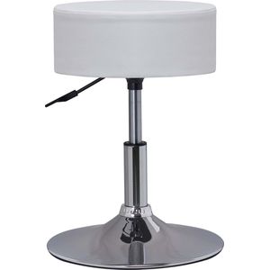 Draaibare Kaptafel van Kunstleer, Make-up Kruk Rond met Bekleding in Hoogte Verstelbaar voor Slaapkamer Woonkamer Keuken, Wit - 38,5D x 38,5B x 54,5H