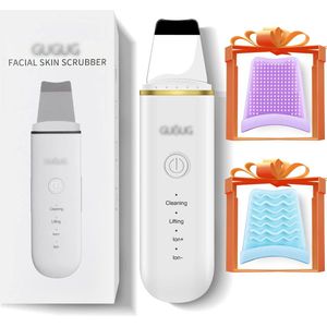 HAUSS SPOLE Huidverjongingsapparaat –Skin Scrubber - Blackhead remover – Ultrasoon Reiniger - Face Scrubber - Diepe Porie Reiniging–Thuisgebruik–Compact Formaat–Hydratatie & Versteviging - Mee eters verwijderen - Puisten verwijderaar - Wit
