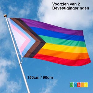 *** Grote Progress Pride Vlag 90x150cm - Vlag Regenboog LGBTQ+ Pride Vlag - van Heble® ***