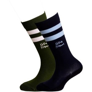 Kentucky Horsewear - Kinder Sokken stripes set of 2 marine/donker groen 23/26