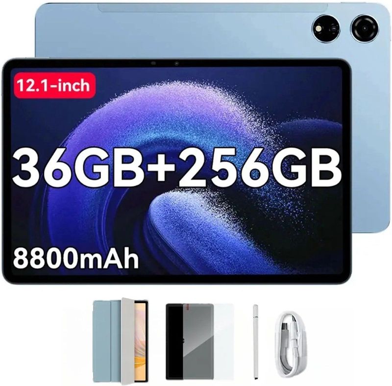 Blackview MEGA 3 Tablet - Android 15 - 12.1 Inch - 36GB RAM - 256GB ROM - Dual 4G LTE - 8800mAh - 13MP+50MP Camera - Blauw