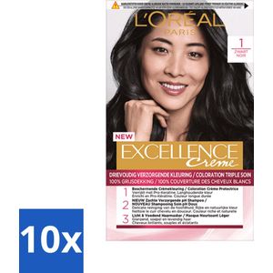L'Oréal Excellence Crème Permanente Crèmekleuring 1 Zwart - Bulkverpakking - 10 stuks