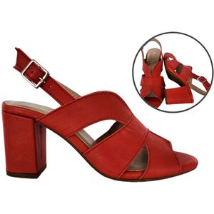 Stravers- Elegante Rode Sandaal Met Blokhak Maat Grote Maten Rood Leer