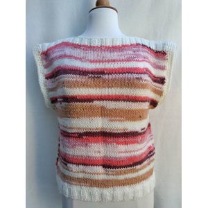 Handgebreide trui / spencer in roomwit, zalmroze, oranje, bruintinten handgemaakt