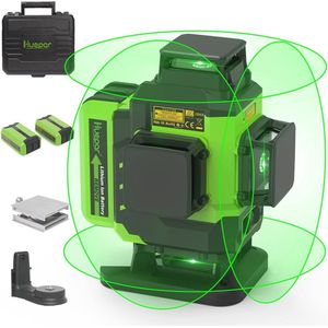 4D kruislijnlaser - 16 lijnen groen - 2x horizontale en 2x verticale laserlijnen - Zelfnivellerend tegelvloer lasergereedschap