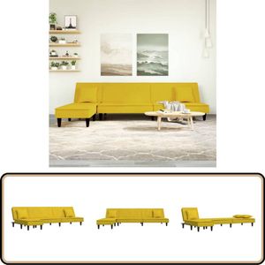 vidaXL Slaapbank L-vormig 255x140x70 cm Fluweel Geel Slaapbank - Kanapé-bed - Hoekbank - Lounge Sofa - Gele Meubels