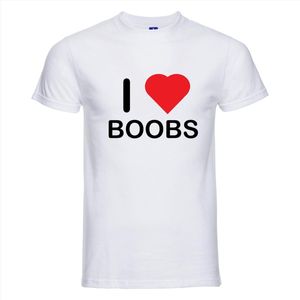 I LOVE BOOBS T-shirt - 100% Katoen - Maat S - Classic Fit - Wit