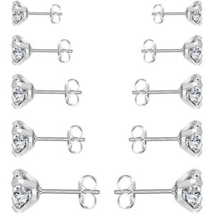Zilveren oorstekers set met zirkonia - 5 verschillende formaten