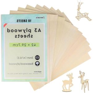 A3-hout om te knutselen - 10 stuks - 420 x 300 mm - multiplexplaat - 3 mm - lasersnijden - modelleren - brandschilderen