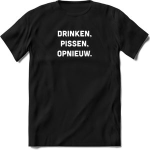 Drinken Pissen Opnieuw Bier T-Shirt | Unisex Kleding | Dames - Heren Feest shirt | Drank | Grappig Verjaardag Cadeau tekst | - Zwart - L