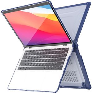 Hoes Geschikt voor Macbook Air 13 inch Hoes Donker Blauw shockproof heavy duty hoesje - Macbook Air M1 2021 2020 2019 2018 / A2337 A2179 A1932 case met Opvouwbare kickstand hoes hardcover