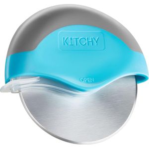 Pizzasnijwiel - pizzasnijder met mesbescherming en ergonomische handgreep - superscherpe en vaatwasmachinebestendige pizzaroller (blauw)