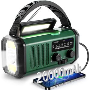 TKMARS Noodradio - Solar Opwindbaar - Draagbare Radio - Powerbank Zonneenergie - 20000mAh grote batterij - Super heldere 3 standen zaklamp - Oplaadbaar - Groen