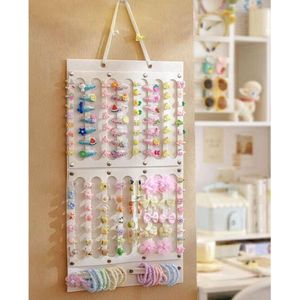 Haarstrikjes organizer - cremewit - opbergen haarspeldjes - haarbandjes - handige hanger voor haarstrikken, elastieken en scrunchie - met set van 20 kleurige haarstrikjes