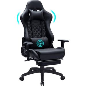 Merax Gamestoel met Massagefunctie - Ergonomisch - Gaming stoel in PU Leer - Bureaustoel - Verstelbaar - Gamestoelen - Racing - Gaming Chair - Zwart