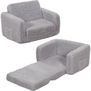 Kinder Zitzakstoel - opvouwbare 2-in-1 kindercouch - peuterstoel omvormbaar babysbankje - 112x44x29cm - Grijs