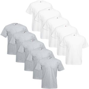 Fruit of the Loom 10x Grote maat Value Weight T-shirt Wit & Grijs 4XL (XXXXL)