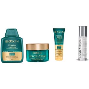 Bioxcin Haarverzorgings set - 1 x keratin Argan shampoo 300 ml - 1 x keratin Argan conditioner 250 ml - 1 x Keratin & Argan Haarmasker 225 ml - 1 x Bio Keratin Organic Elixir Porie Opener 30ml - Bio - Anti-Haaruival - haarverzorging - haar olie
