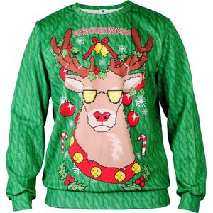 Foute Kersttrui - Kersttrui Dames en Heren - Cool Rendier - Groen (XL)