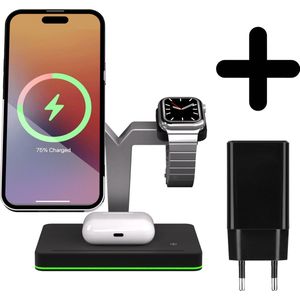 3 in 1 Magnetische docking station geschikt voor Apple iPhone / Apple Watch / AirPods - Oplader draadloos - iPhone Oplader met kabel - USB A naar USB C - Magneet - Magnetisch Oplaadstation telefoons - GSM lader Qi station - met adapter