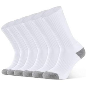 CLOSEMATE Crew Socks Sports Socks Men Women Non-Slip Cotton Breathable Elastic for Running and Cycling 6 Pairs, 6White, 47-50