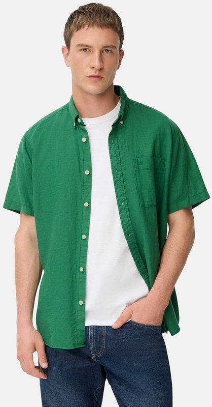 camel active Korte mouwen overhemd van linnen-katoenmix - Maat menswear-L - Dennengroen