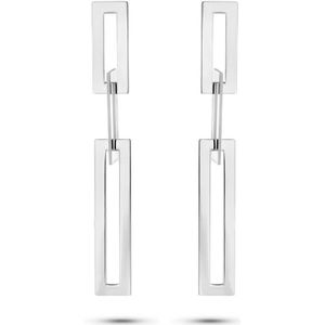 Zilver - Gerhodineerde Oorhangers - Rechthoeken - 48 mm Hoogte