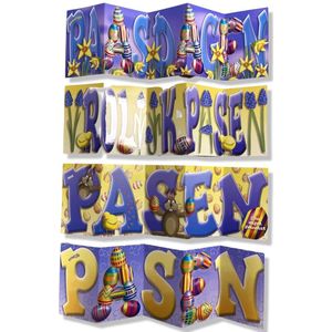 4 Luxe Vrolijk Pasen Wenskaarten - 18x57cm - 5 Vouwen met Gekleurde envelop
