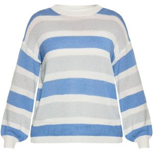 usha BLUE LABEL - Trui - Blauw Lichtgrijs Wit - Knitwear - Ronde Hals