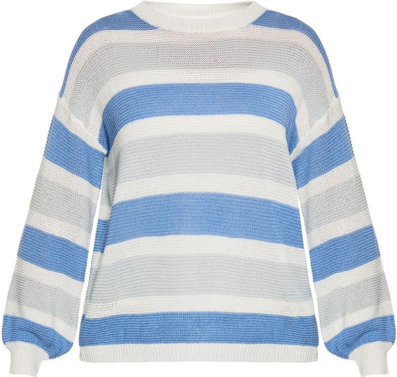 usha BLUE LABEL - Trui - Blauw Lichtgrijs Wit - Knitwear - Ronde Hals