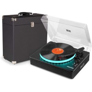 Retro platenspeler met platenkoffer - Fenton RP162LED - Platenspeler met ingebouwde speakers - Multicolour LED-ring - Zwart