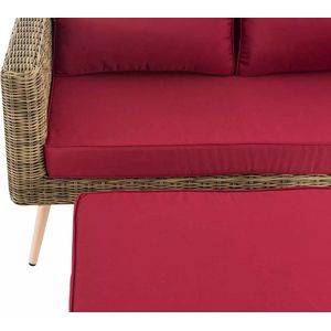 In And OutdoorMatch Zitbank met voetenbank Ola - 45cm - Rood/bruin - 2 zitsbank - Wicker - Rotan - Voor buiten - Loungebank - Tuinbank