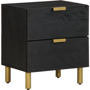 vidaXL Nachtkastje - Zwart - 40x33x46 cm - Mangohout Nachtkast - Nachtkastje - Kast - Meubilair - Slaapkamermeubel