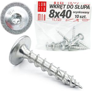 LUN FIX - Plaatschroef 8x40 - bevestiging van palen - Wit - 10 stuks