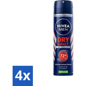 4 x Nivea - Men - Deo Spray - Dry Impact - 48 Uur Lang Werkend - 150 ml - NIVEA MEN Deodorant - Anti-transpirant - 48 Uur Bescherming - Deodorant Spray - Mannelijke Geur
